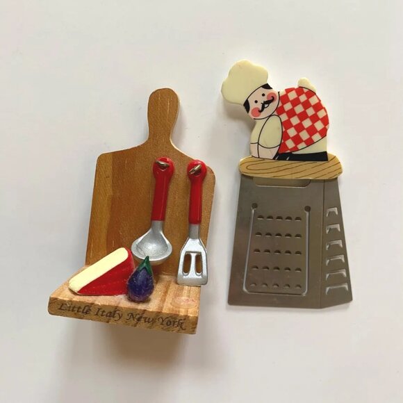 Vintage Italian Kitchen Fridge Magnets Chef Grater Little Italy New York - Picture 1 of 4